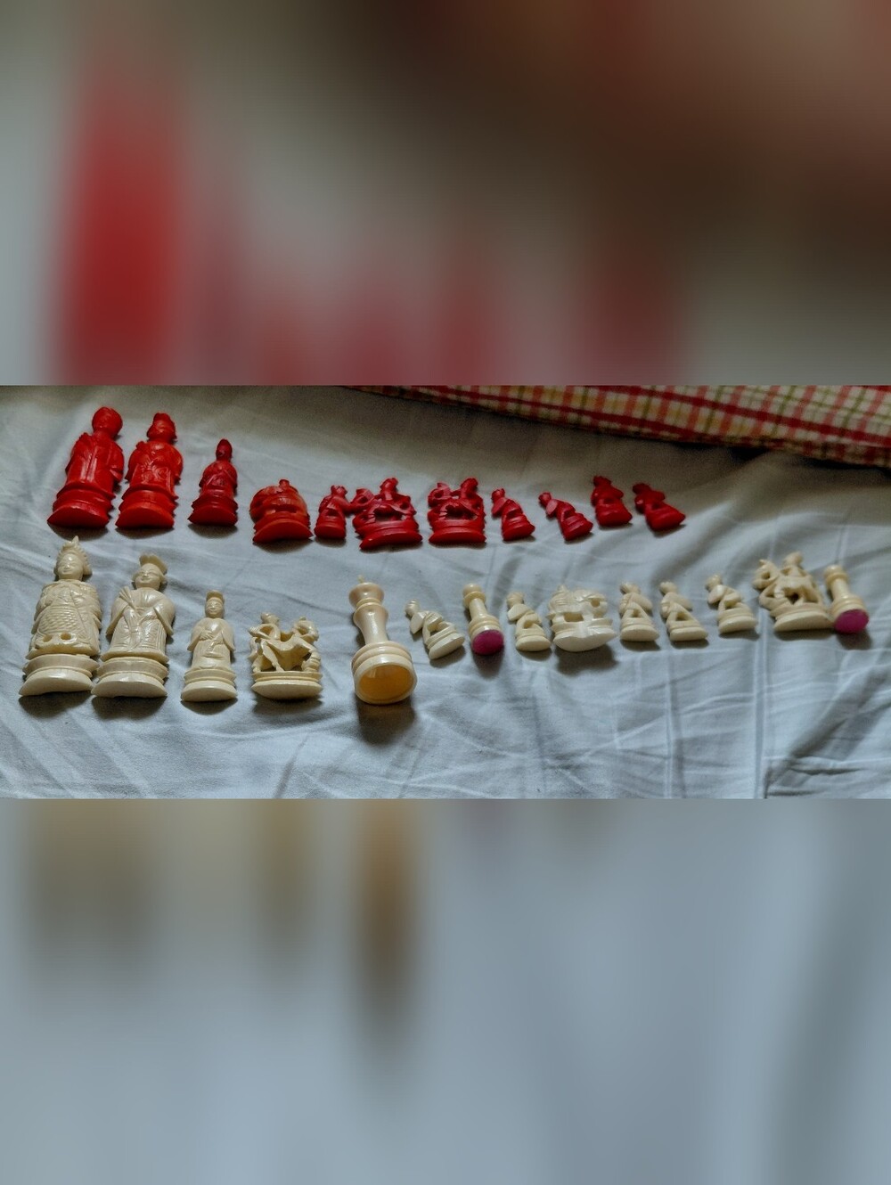 Classic Red and White Chess Set Pieces -